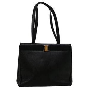 Salvatore Ferragamo Vala Vintage Black Leather Tote Bag